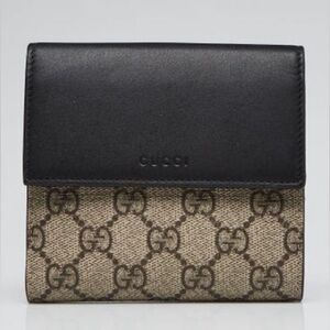 Gucci Bifold Black Beige GG Supreme Monogram French Wallet